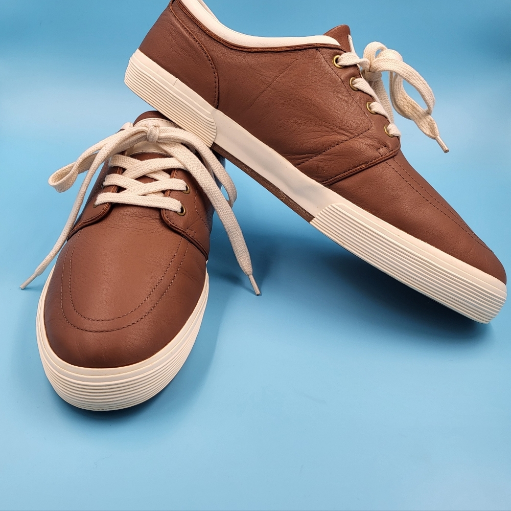 Mens Polo Ralph Lauren Tan Leather Faxon Low Top Boat Shoes Sneakers EUC sz 14 D - Picture 3 of 14
